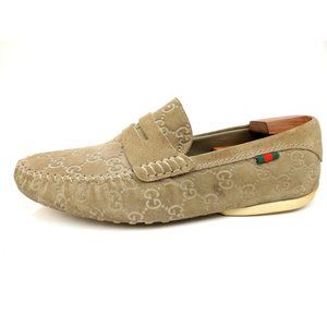 Gucci Guccissima Suede Embossed GG Beige Driving Loafers Size 8.5 US 9-9.5